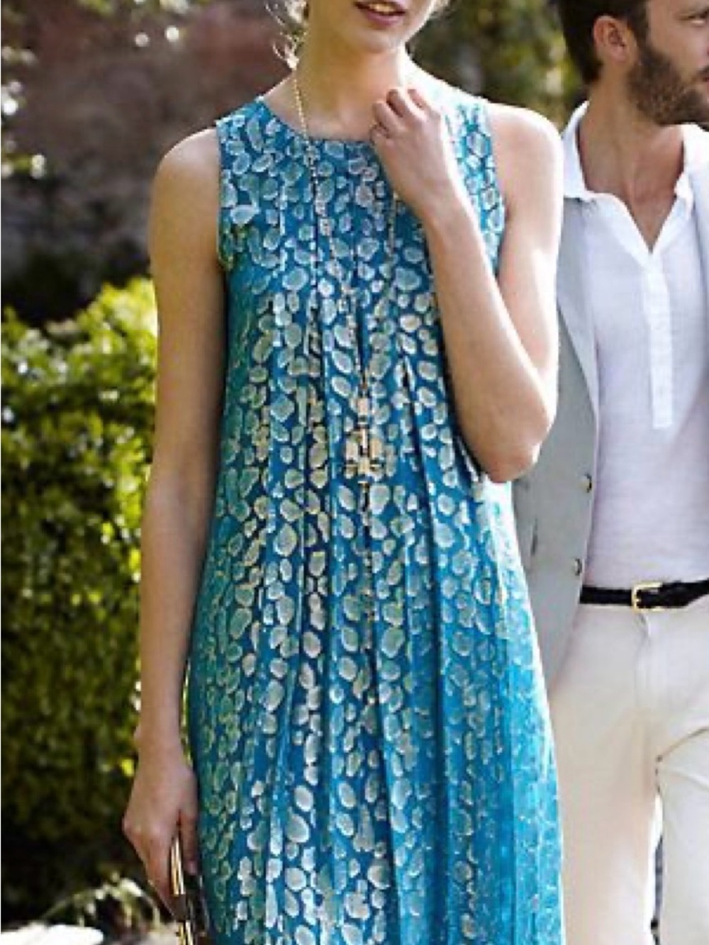 Anthropologie S+B Turquoise Metallic Print Mini Dress, 0